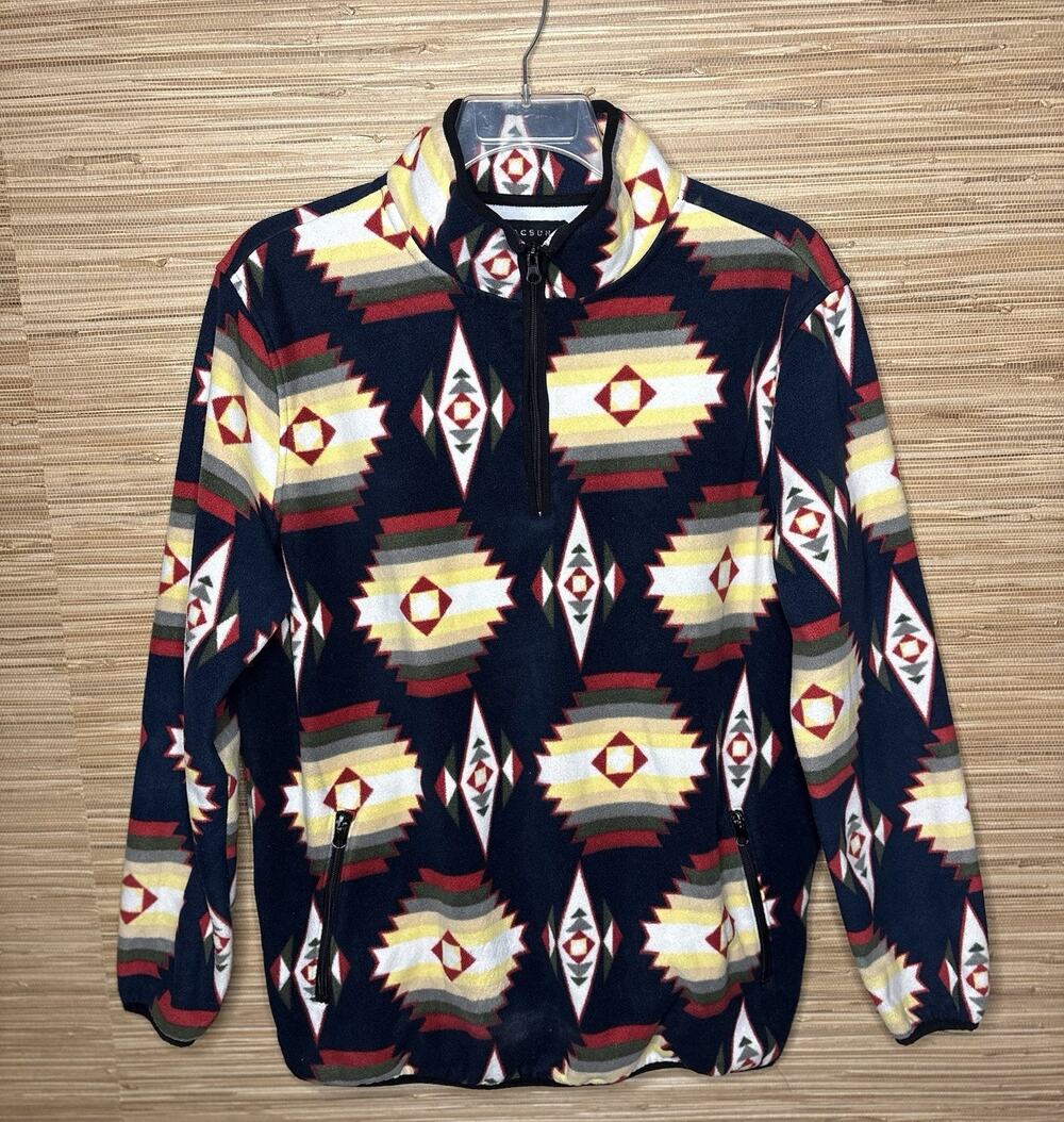 PacSun Men's Southwestern Aztec Print 1/4 Zip Fleece Pullover Jacket Sz L